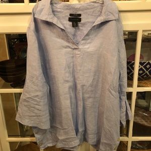 Tahari Linen Light Blue Blouse EUC Size 3X